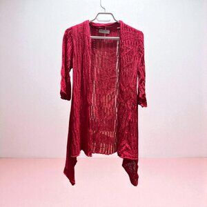 Maria LIsa Jersey Knit Open Front Longline 3/4 Sleeve Cardigan Red